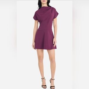 Donna Morgan Plum Short-Sleeve Fit-and-Flare Mini Dress